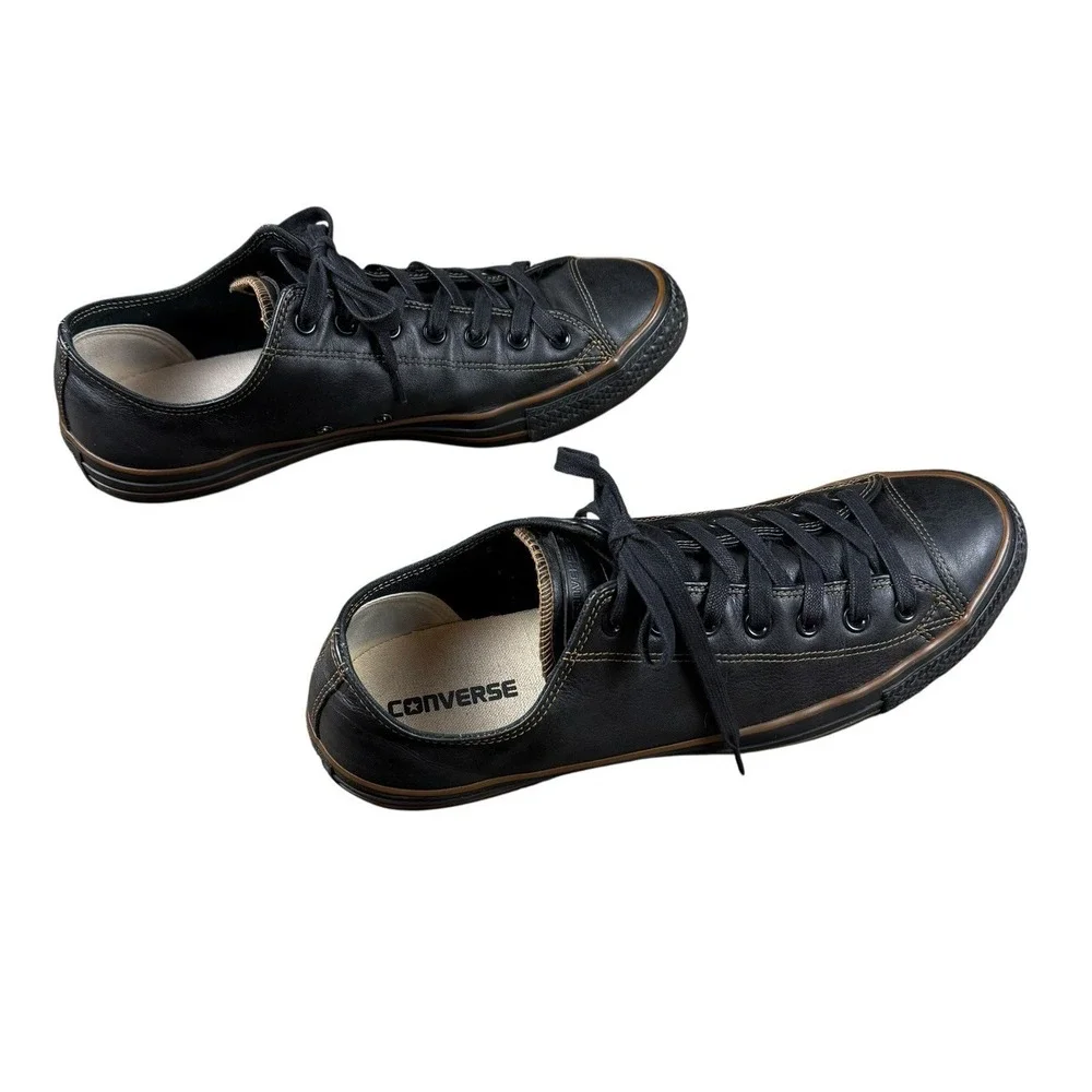 CONVERSE All Star Leather Low Top Mens 13 Black Brown Lace Up Casual Shoes